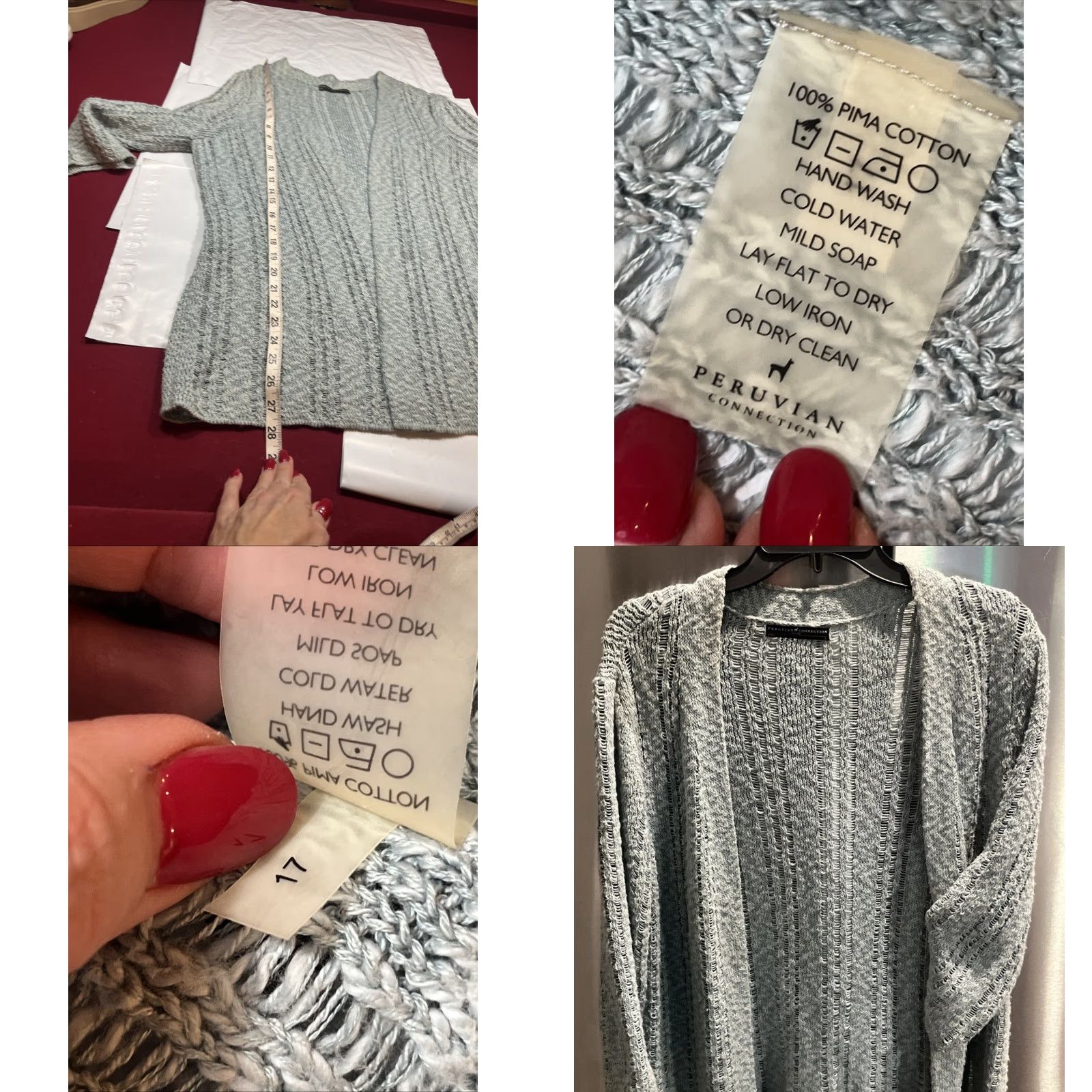 Vintage Peruvian Connection Light Blue Open Front Cardigan Sweater Pima Cotton Womens LG Size L / US 10 / IT 46 - 8 Thumbnail
