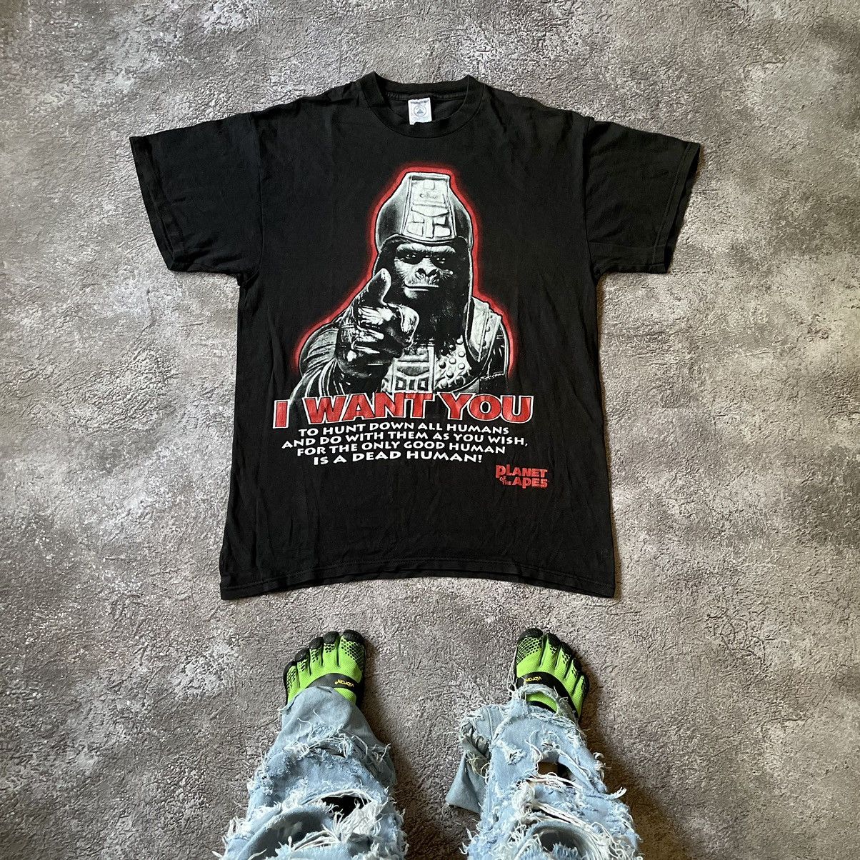 image of Band Tees x Vintage 90's I Want You Ape Face Abstract Planet Of The Apes in Black, Men's (Size XL)