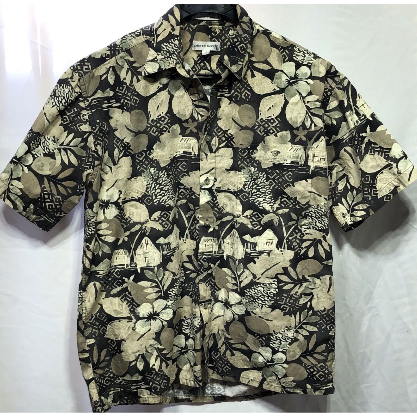 Pierre Cardin VINTAGE Pierre Cardin Hawaiian Shirt M Brown Cotton Button-Up Short Sleeve Beach Luau Tiki Surf Floral Pattern Mens - 90s Size US M / EU 48-50 / 2 - 4 Thumbnail