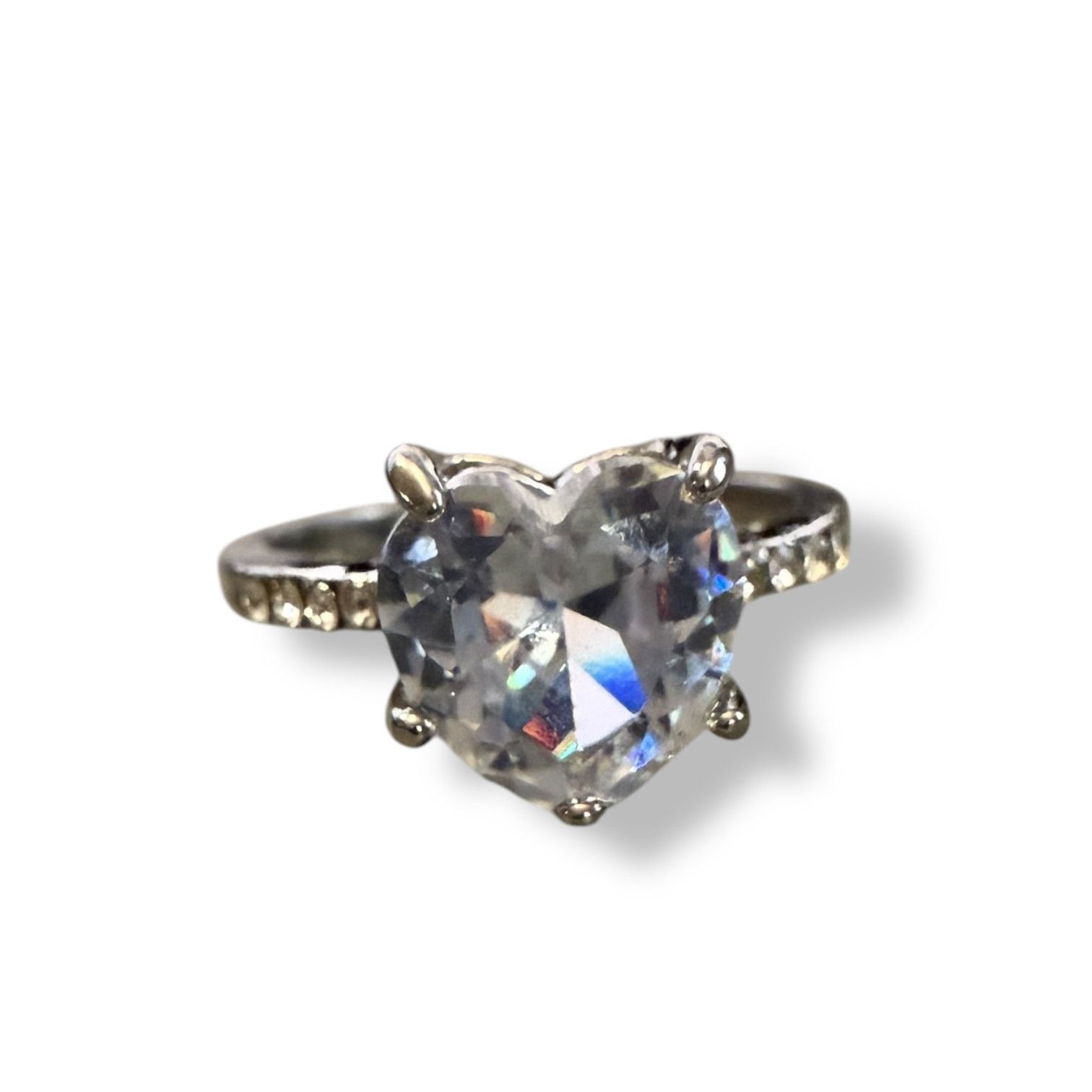 Other Diamond Heart CZ Solitaire Engagement Wedding Silver Ring 7 Size ONE SIZE - 8 Thumbnail