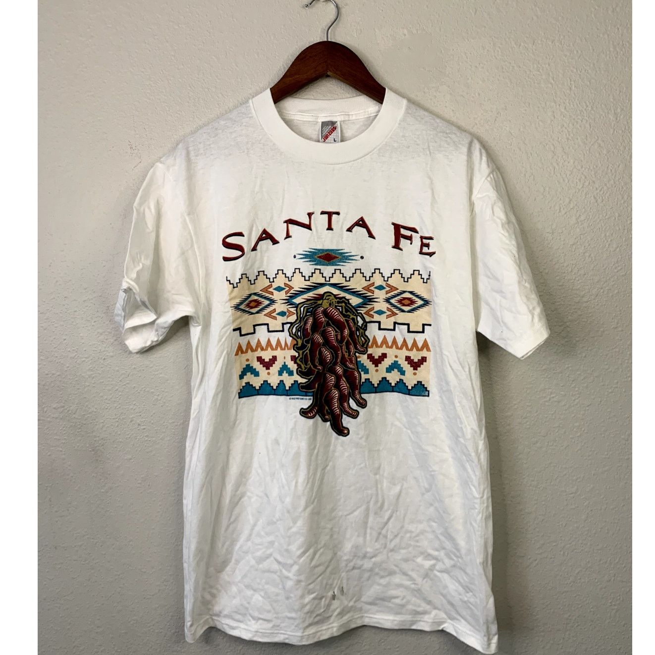 Jerzees Vintage New Mexico Shirt Santa Fe Red Chili Print White Tee Size US L / EU 52-54 / 3 - 1 Thumbnail