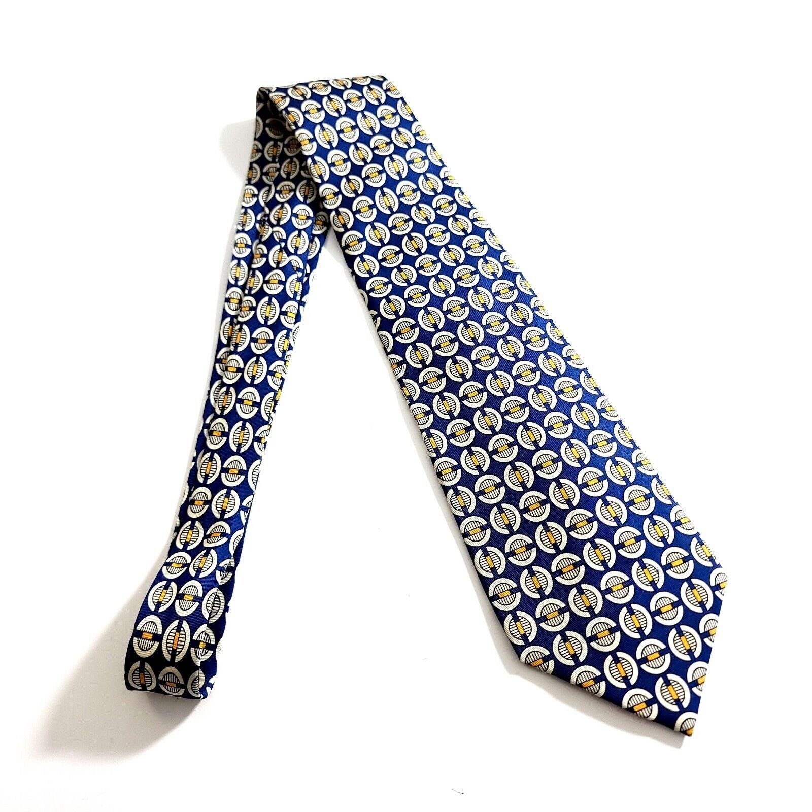 Vintage Mark Shale Blue Yellow Geometric Print Wide Silk Tie Size ONE SIZE - 7 Thumbnail
