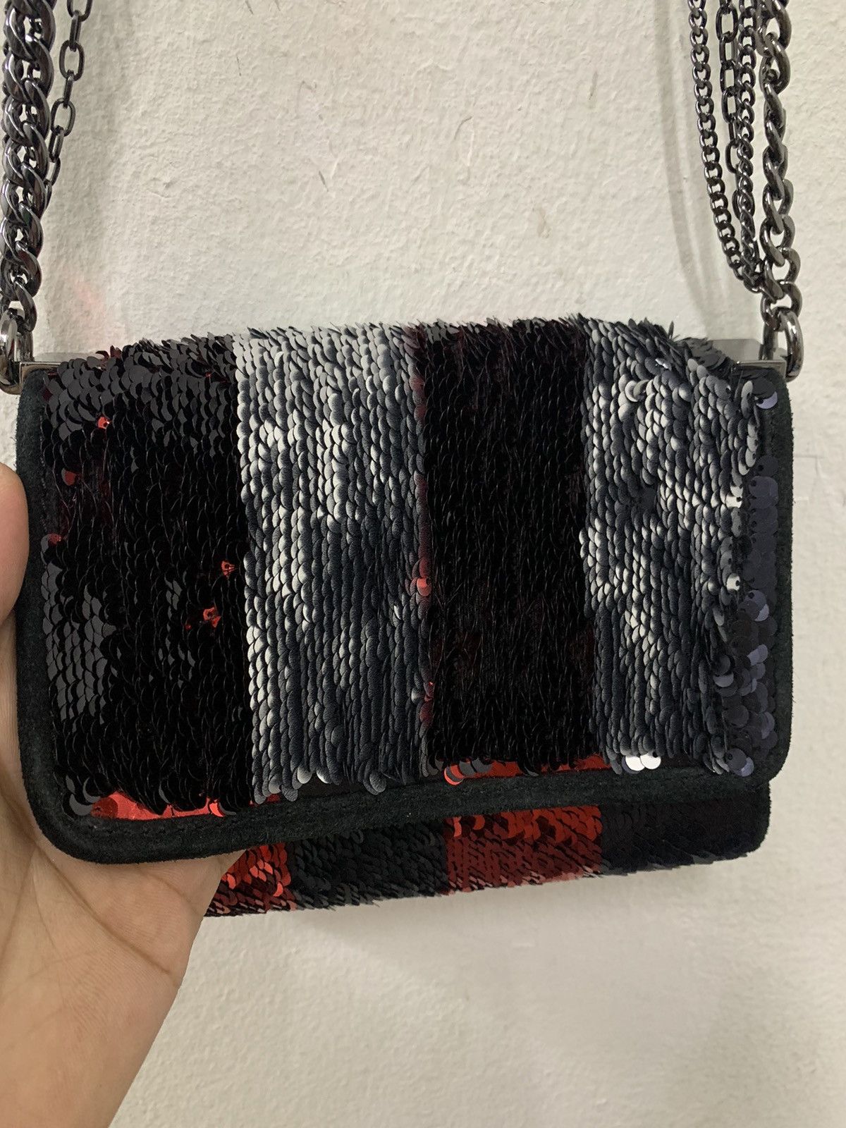 Zara ZARA Leather Striped Reversible Sequin Crossbody Bag Chain Size ONE SIZE - 5 Thumbnail