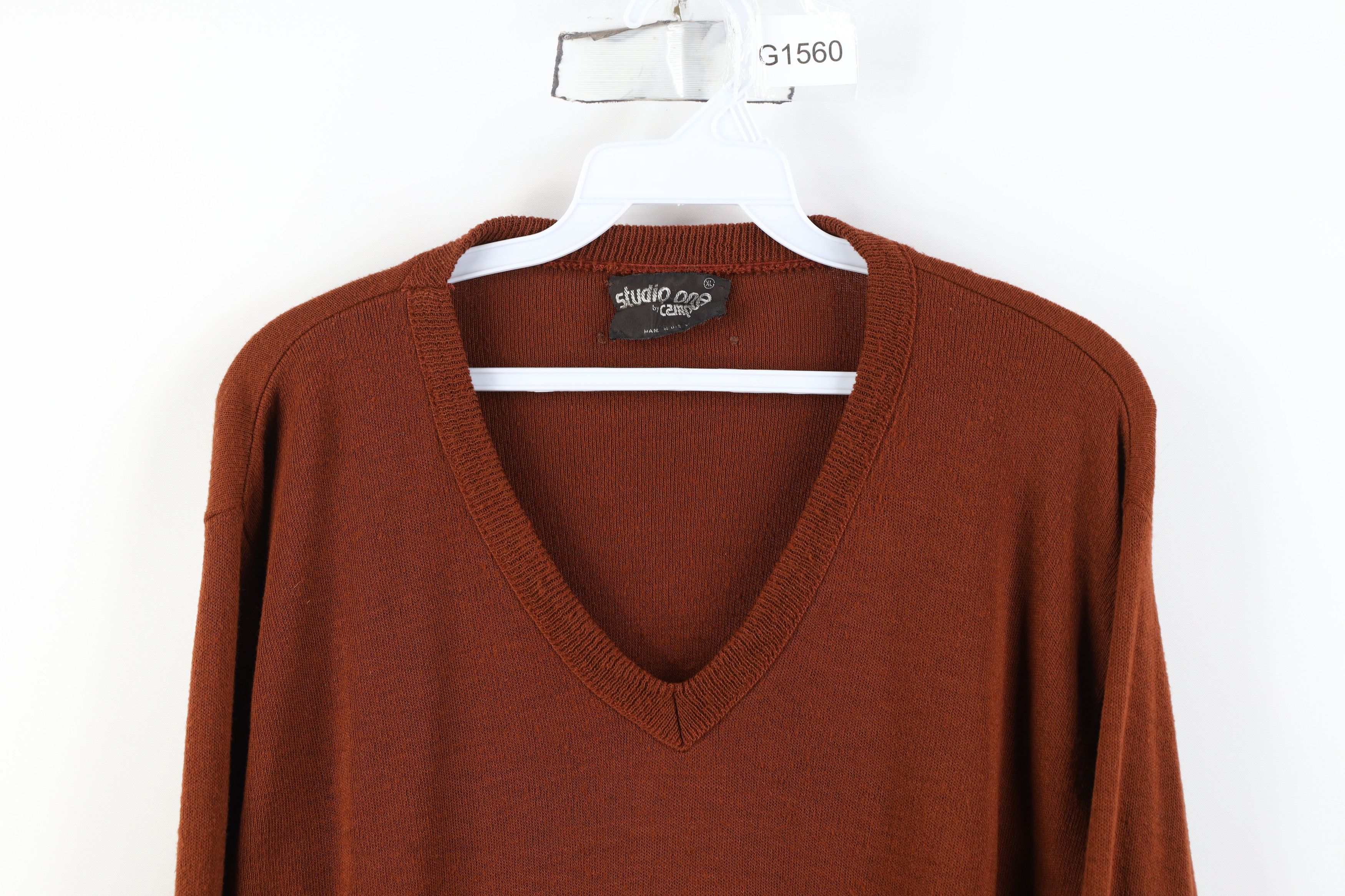Vintage Vintage 70s Streetwear Knit V-Neck Sweater Rust Brown USA Size US XL / EU 56 / 4 - 2 Thumbnail