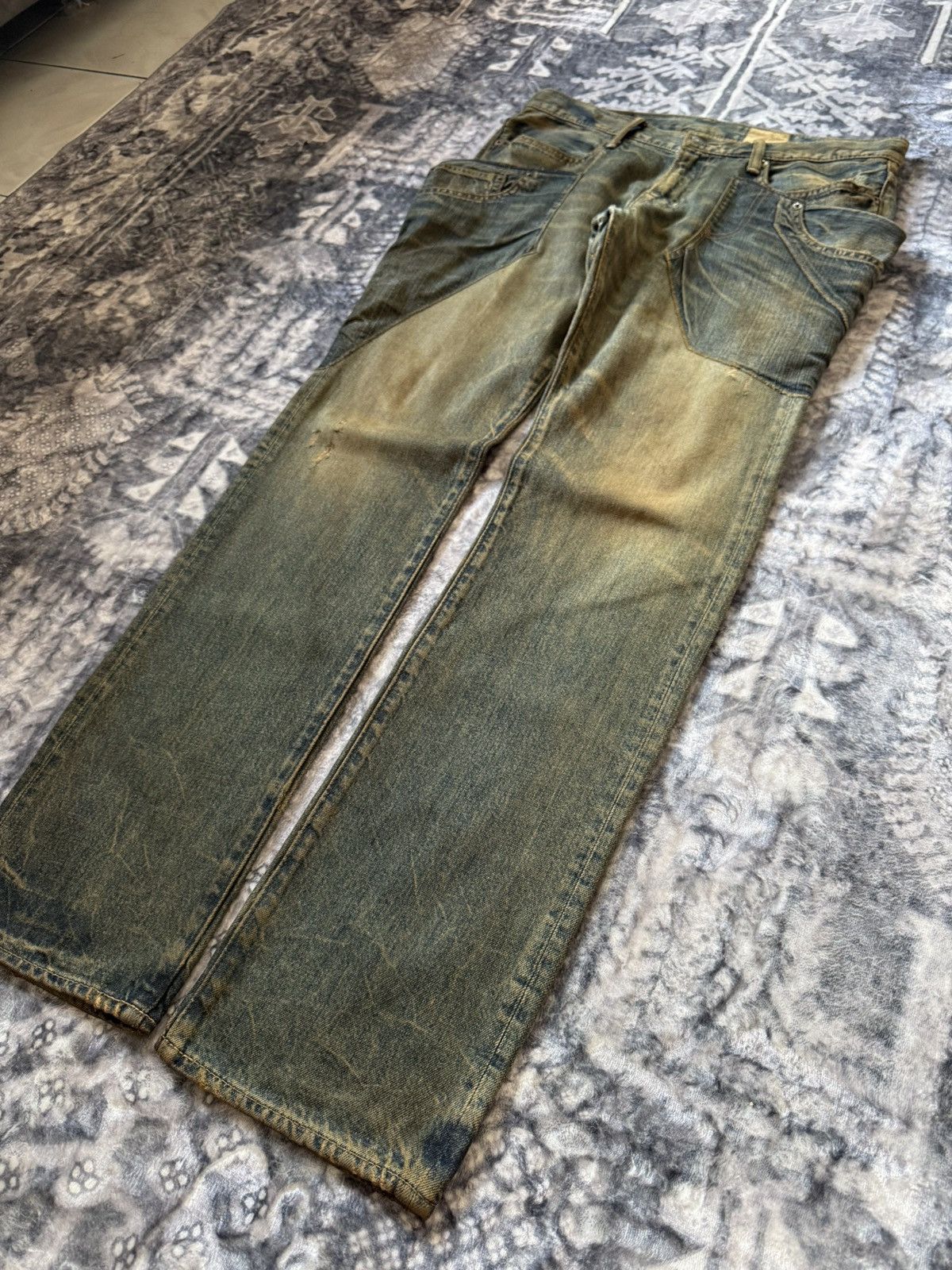 Le Grande Bleu (L.G.B.) Antgauge Japan Asymmetrical Cut & Sew Mud Wash Jeans Size US 32 / EU 48 - 12 Thumbnail