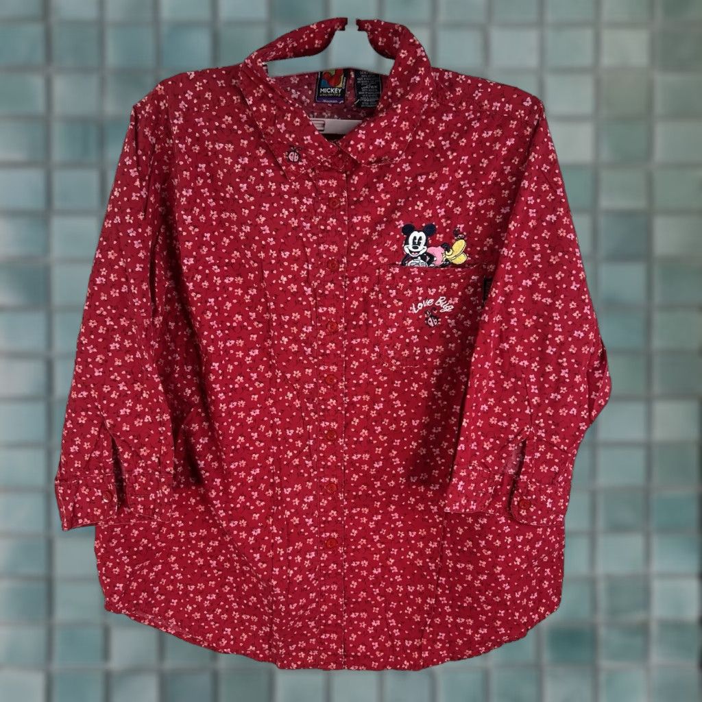 Mickey Unlimited VINTAGE Mickey Unlimited Floral Love Embroidered Button-Up Shirt Womens 16W Red 90s Cartoon All Seasons Size XXL / US 16-18 / IT 52-54 - 1 Thumbnail