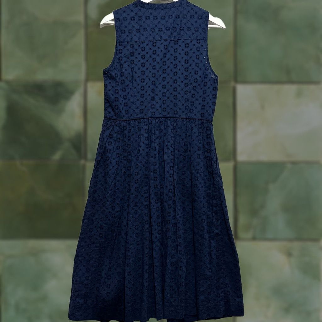 J.Crew J.Crew Eyelet Shirtdress Women Size 8 Deep Navy Sleeveless Round Neck Midi Blue Sundress Shirt Dress Summer Womens Size M / US 6-8 / IT 42-44 - 1 Thumbnail