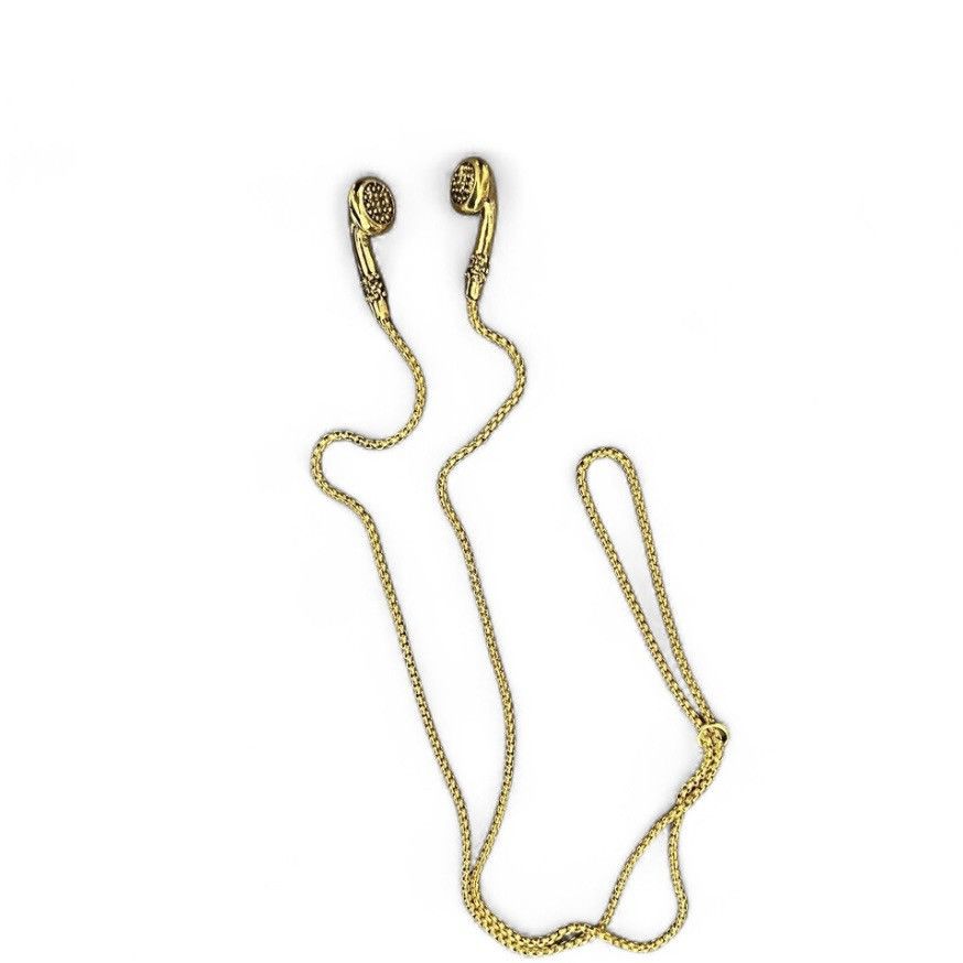 Japanese Brand Vintage Headphones Gold Airpods Necklace Hip Hop Jewelry Size ONE SIZE - 1 Thumbnail