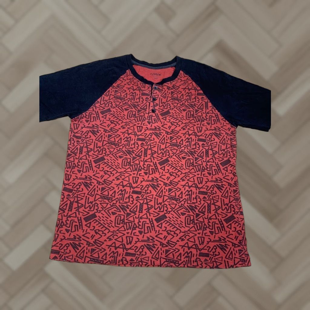 Carbon Carbon Mens Red & Black 3-Button Henley 3/4 Sleeve L Shirt Knit Cotton Regular 2 Cobalt Henley Mens Red & Black Size US L / EU 52-54 / 3 - 1 Thumbnail