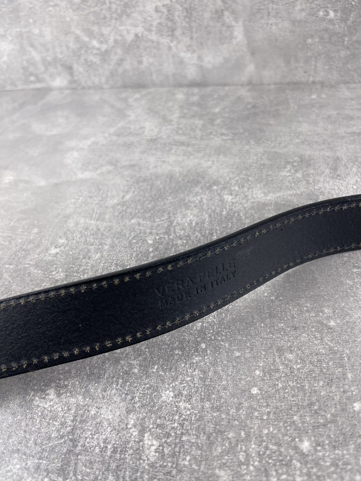 Genuine Leather Black Avant Garde Vintage Leather Belt Handcrafted Artisan Size 44 - 6 Thumbnail