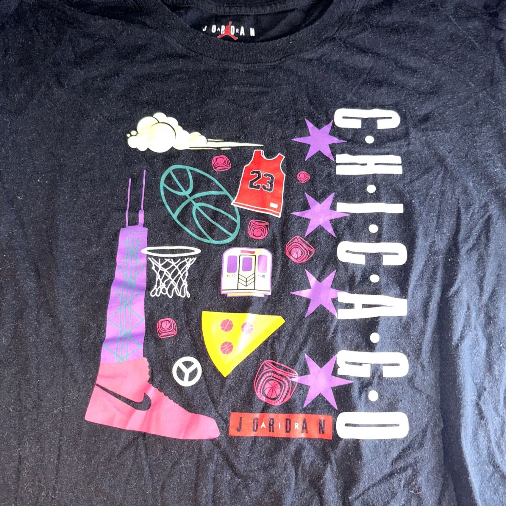 Jordan Brand Air Jordan Chicago Graphics Mens Black T-shirt XXL Size Crew Neck Short Sleeve Cotton Logo T-Shirt Men Size US XXL / EU 58 / 5 - 2 Thumbnail