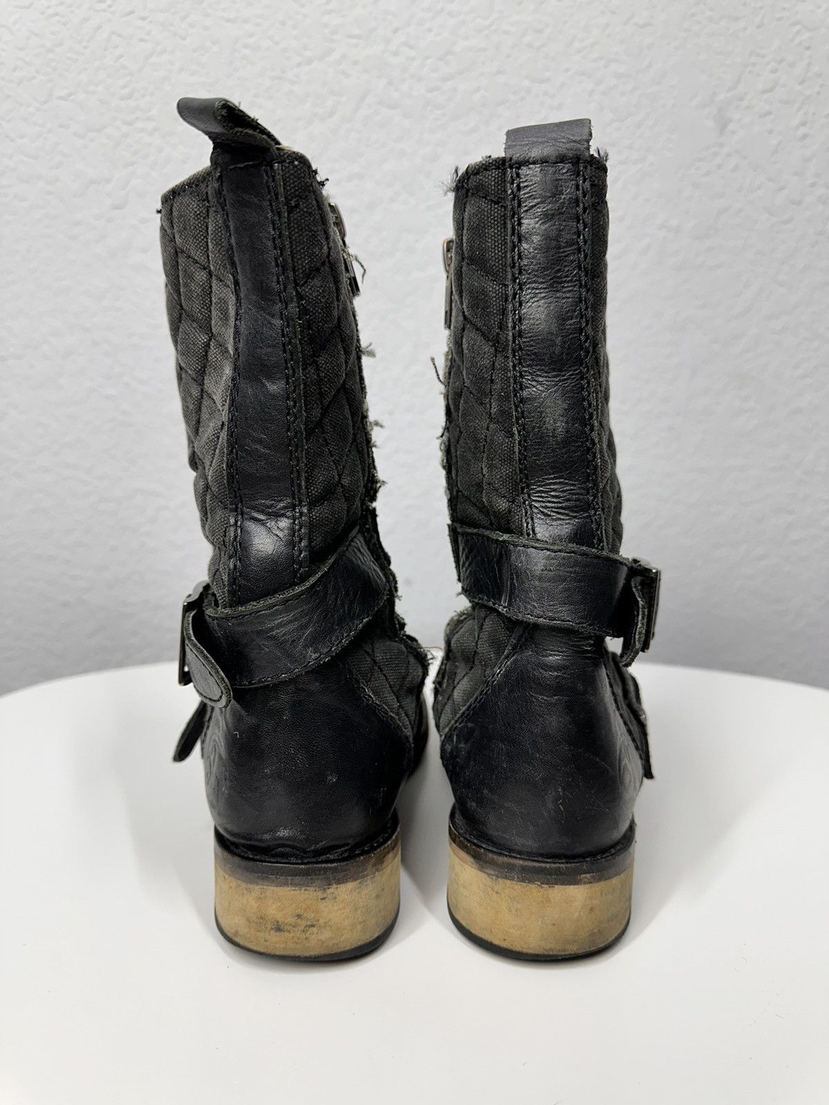 A.S.98 Heidi Slimane Black Moto Boots belted Leather vintage Size US 8 / IT 38 - 8 Thumbnail
