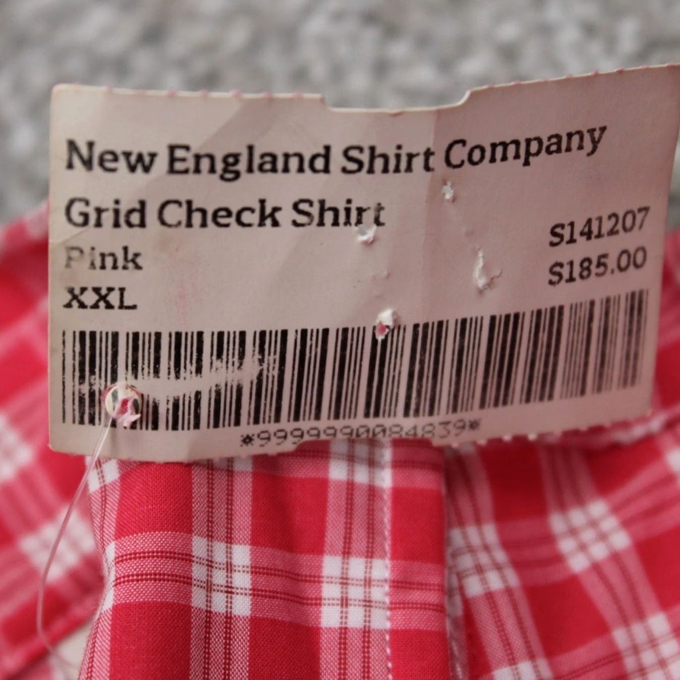 Vintage New England Shirt Company Shirt Mens 2XL Pink/White Grid Check L/S Cotton Size US XXL / EU 58 / 5 - 7 Thumbnail