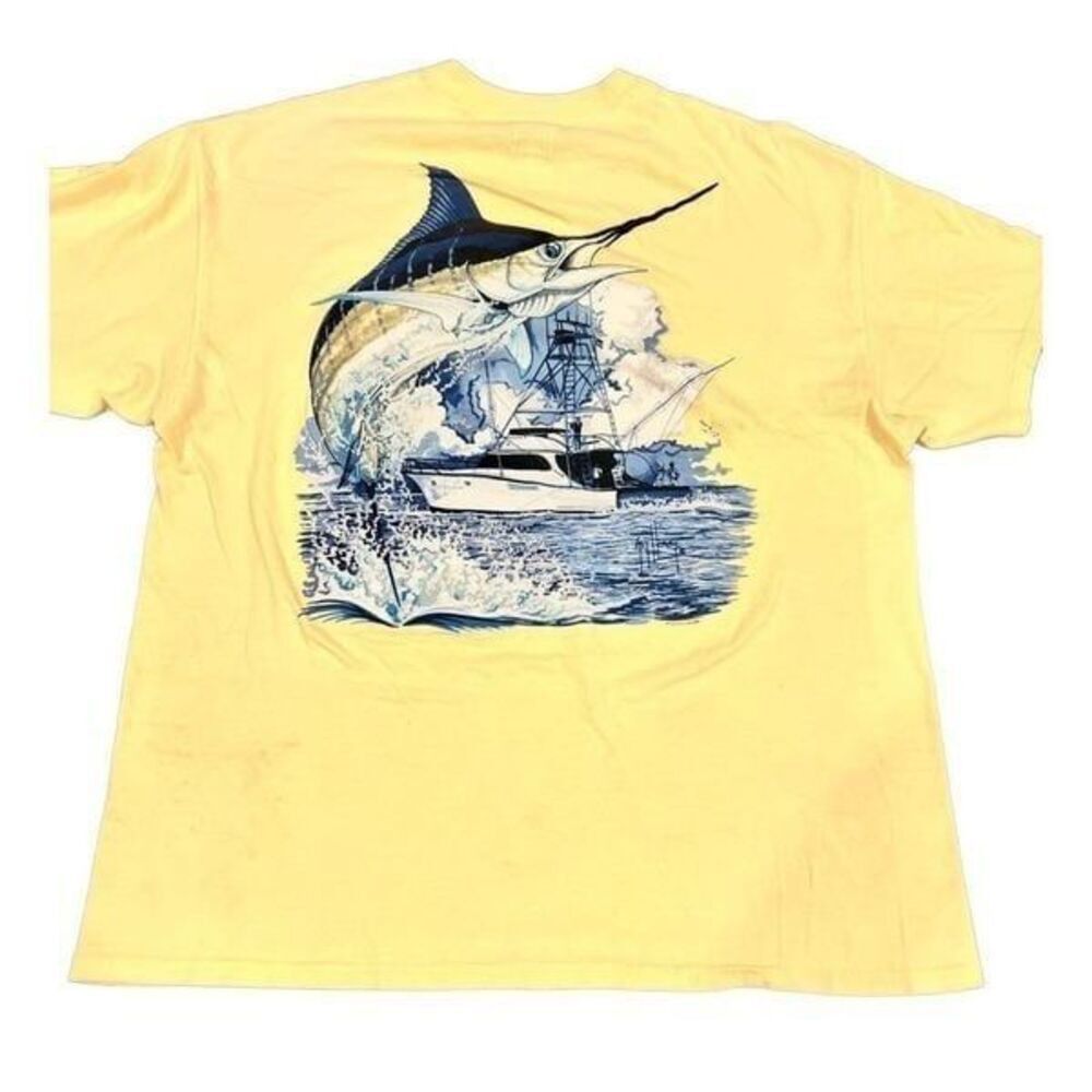 Guy Harvey Vintage Guy Harvey Marlin Boat blue-Print Yellow Tee Size US XL / EU 56 / 4 - 1 Thumbnail