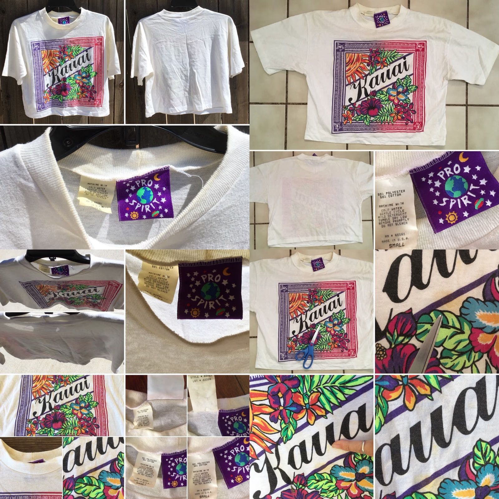 ESPIRIT VINTAGE Pro Spirit Shirt Unisex S Ivory 80s 90s Kauai Crop Top T-Shirt Made In USA Half Shirt Graphic Tee Sportswear/Beach Size US S / EU 44-46 / 1 - 8 Thumbnail
