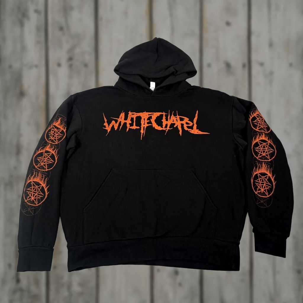 Vintage VINTAGE? No. Whitechapel Hoodie Men M Black Deathcore Band Graphic Print Pullover with Hooded Front Kangaroo Pocket Flames Clean Size US M / EU 48-50 / 2 - 1 Thumbnail