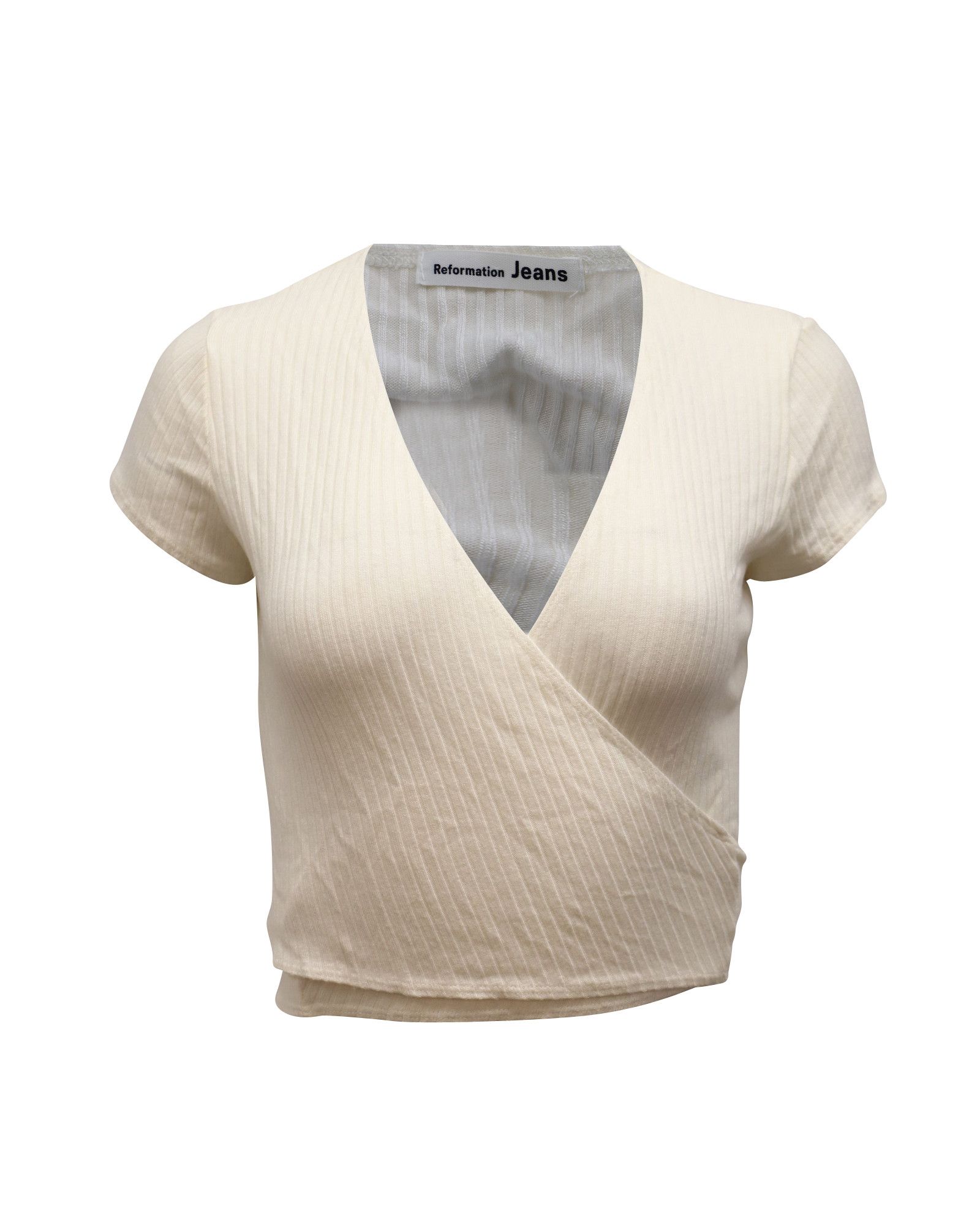 Reformation Reformation Flora Short Sleeve Knit Top in White Tencel Size XS / US 0-2 / IT 36-38 - 1 Thumbnail