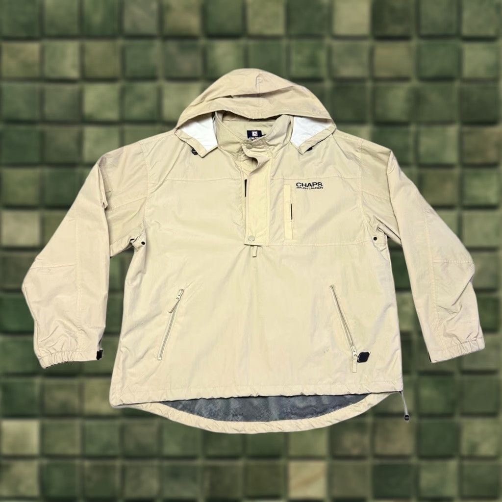 Ralph Lauren VINTAGE Ralph Lauren Chaps Anorak Shirt Jacket Men 2XL Beige Striped 90s Nautical Rain Coat Hooded Water Resistant Wind-Resistant Fishtail Full-Zip Size US XXL / EU 58 / 5 - 1 Thumbnail