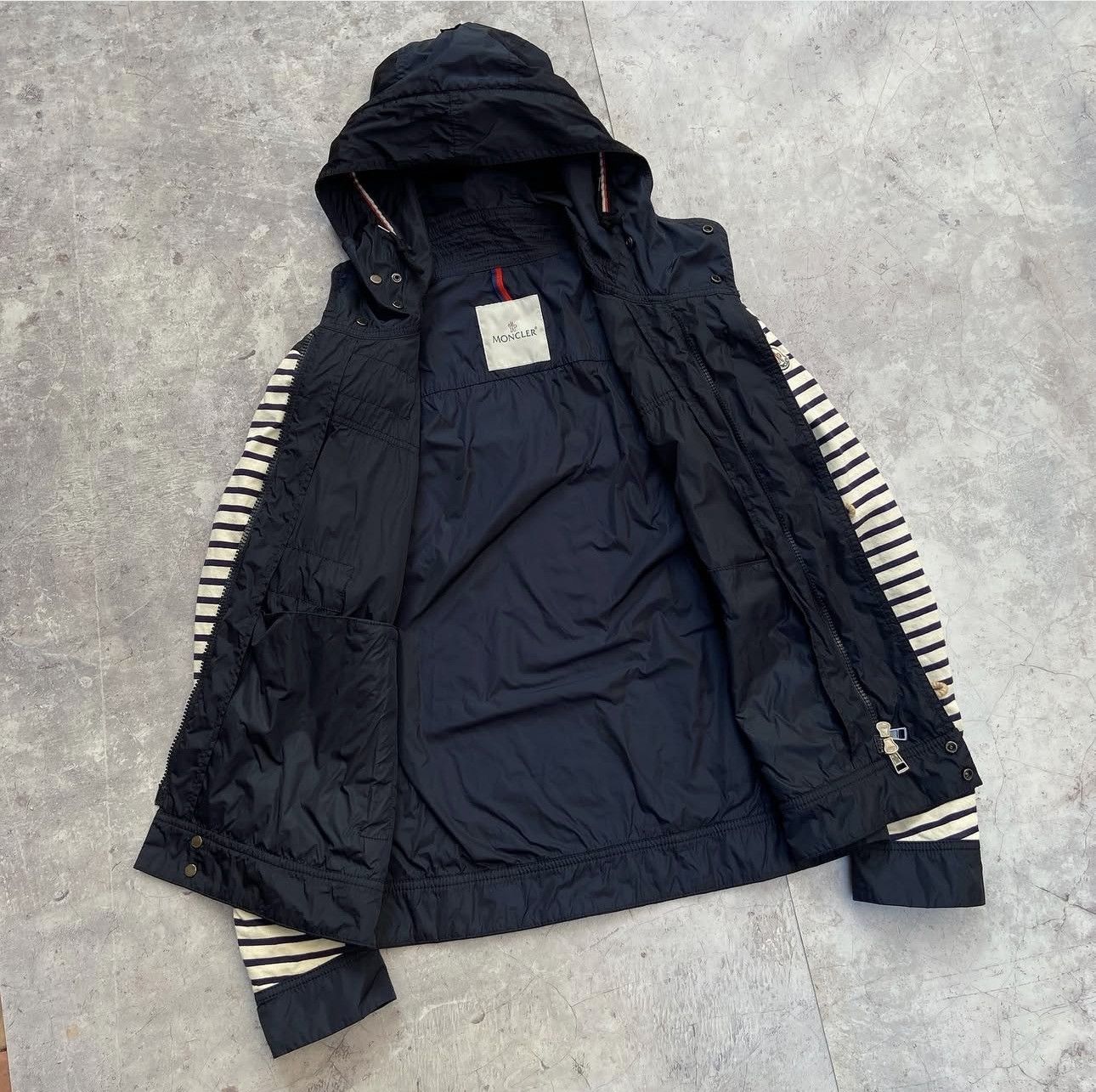 Moncler Moncler Blue White Striped Breton Giubbotto Hooded Jacket Size US XS / EU 42 / 0 - 4 Thumbnail