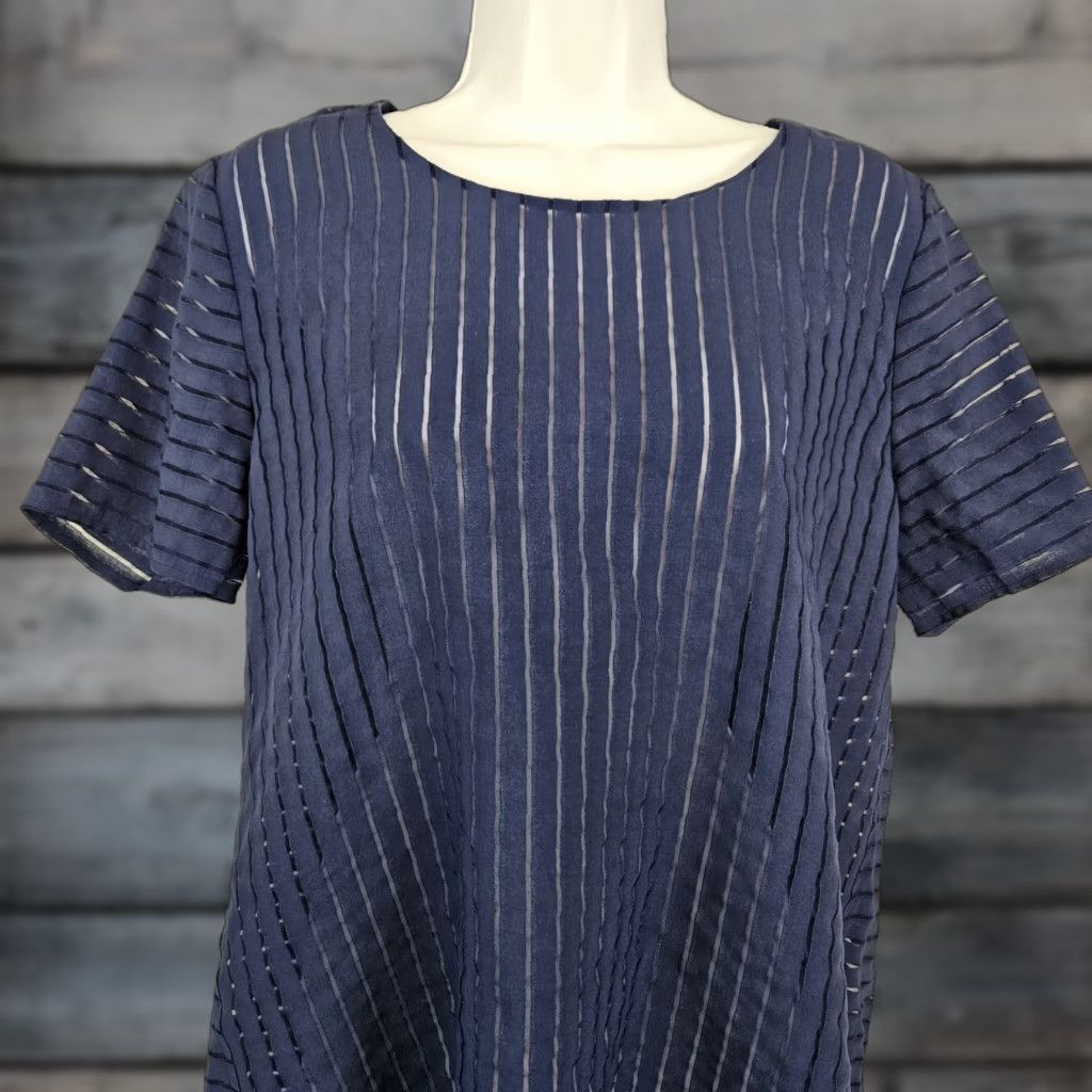 J.Crew J.CREW Womens Top Sz 12 Blue Sheer Stripes Short Sleeve Viscose Blend Blouse Shirt Size XL / US 12-14 / IT 48-50 - 1 Thumbnail