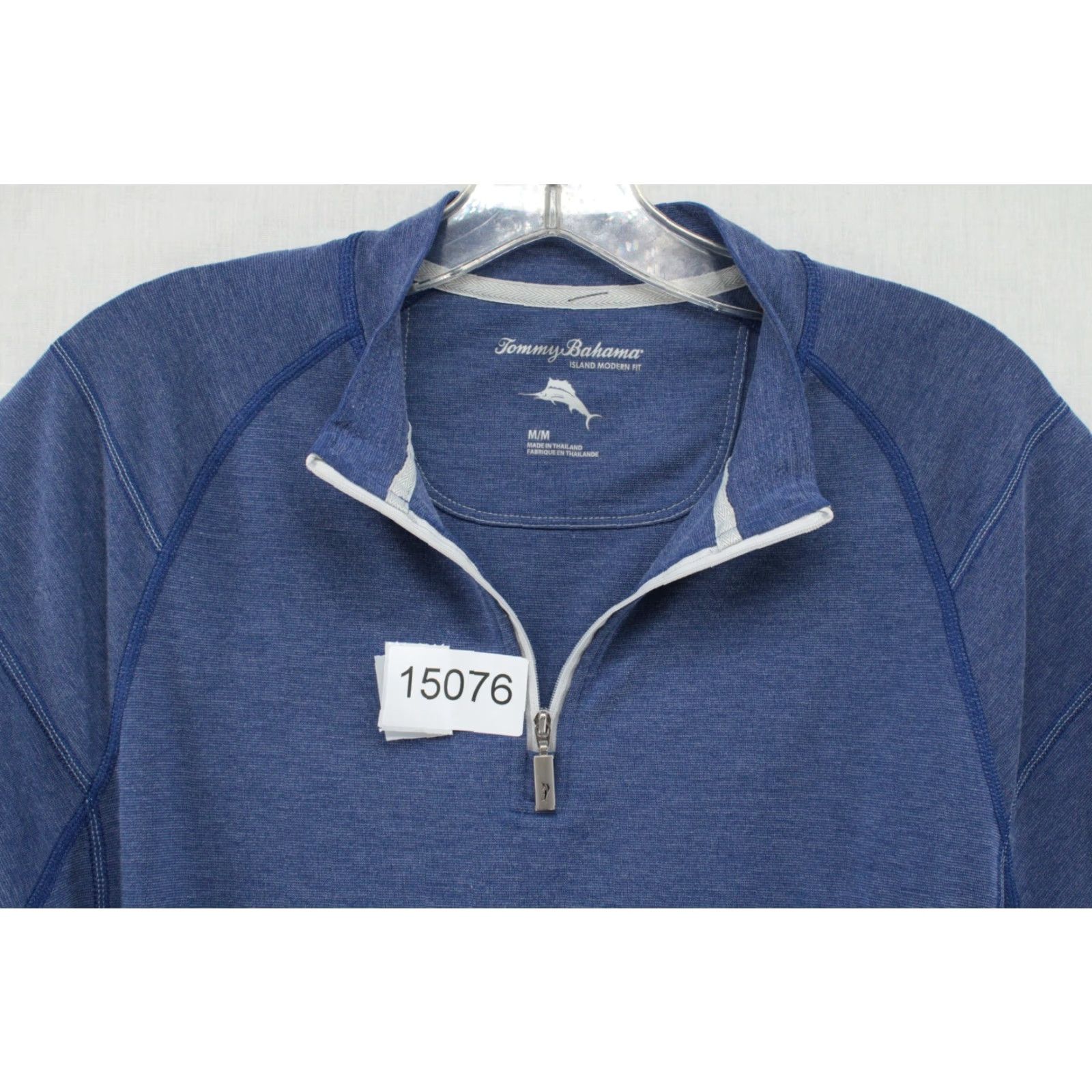 Tommy Bahama Tommy Bahama Island Modern Fit Men's Medium Short Sleeve Polo Quarter Zip Blue Size US L / EU 52-54 / 3 - 8 Thumbnail