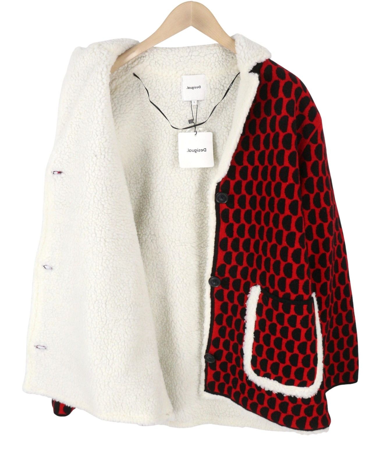 Desigual JERS DENVER L Red Patterned Tricot Fleece Coat 88465 Size L / US 10 / IT 46 - 5 Thumbnail