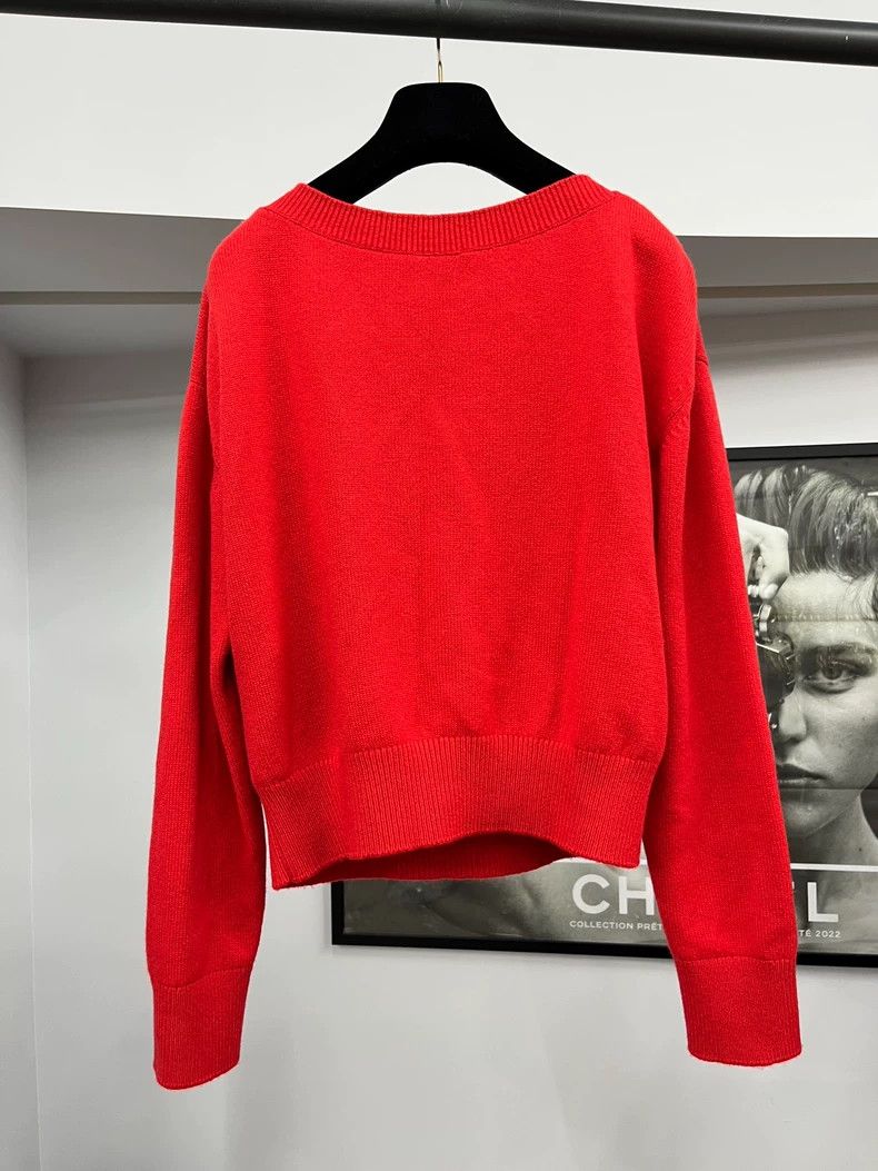 Chanel Chanel Red Heavy Industry Pearl Chain Cashmere Sweater Size XS / US 0-2 / IT 36-38 - 3 Thumbnail