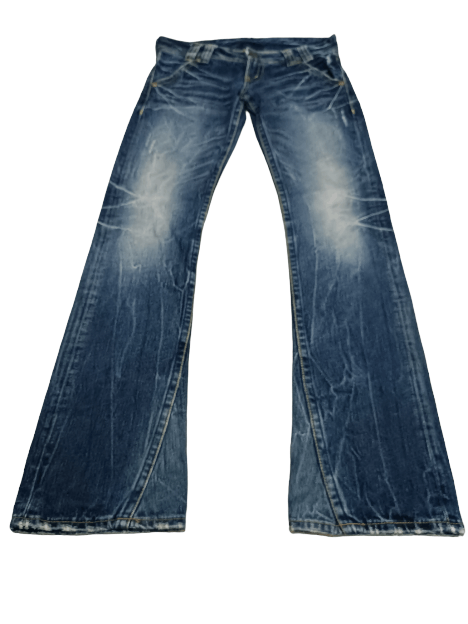 image of Distressed Denim x Naked Famous Dope Flaredvulgar Distressed Thunder Faded Low Rise Denim (Size 32)