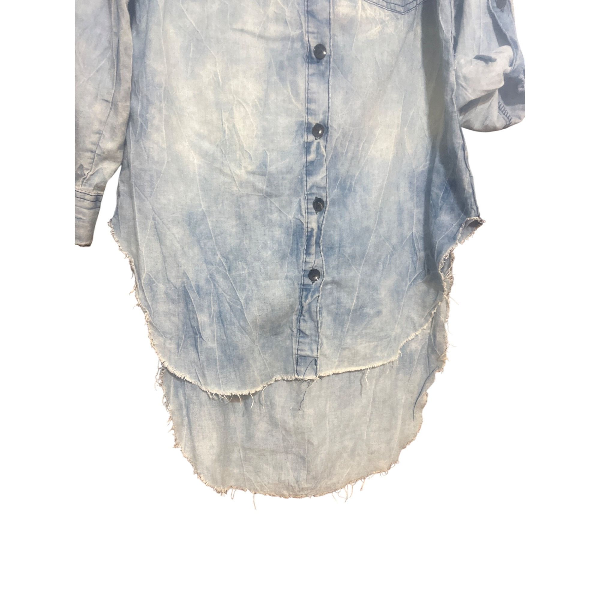 Other DAZL Chambray Shirt Black Mesh Long Tab Sleeves Longer Back Size L / US 10 / IT 46 - 2 Thumbnail