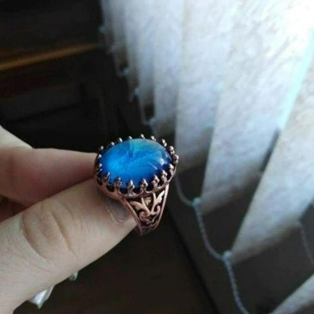 Designer Men's Blue Glass Mosaic Rose Gold Turkish Ring - Size 8 Size ONE SIZE - 4 Thumbnail