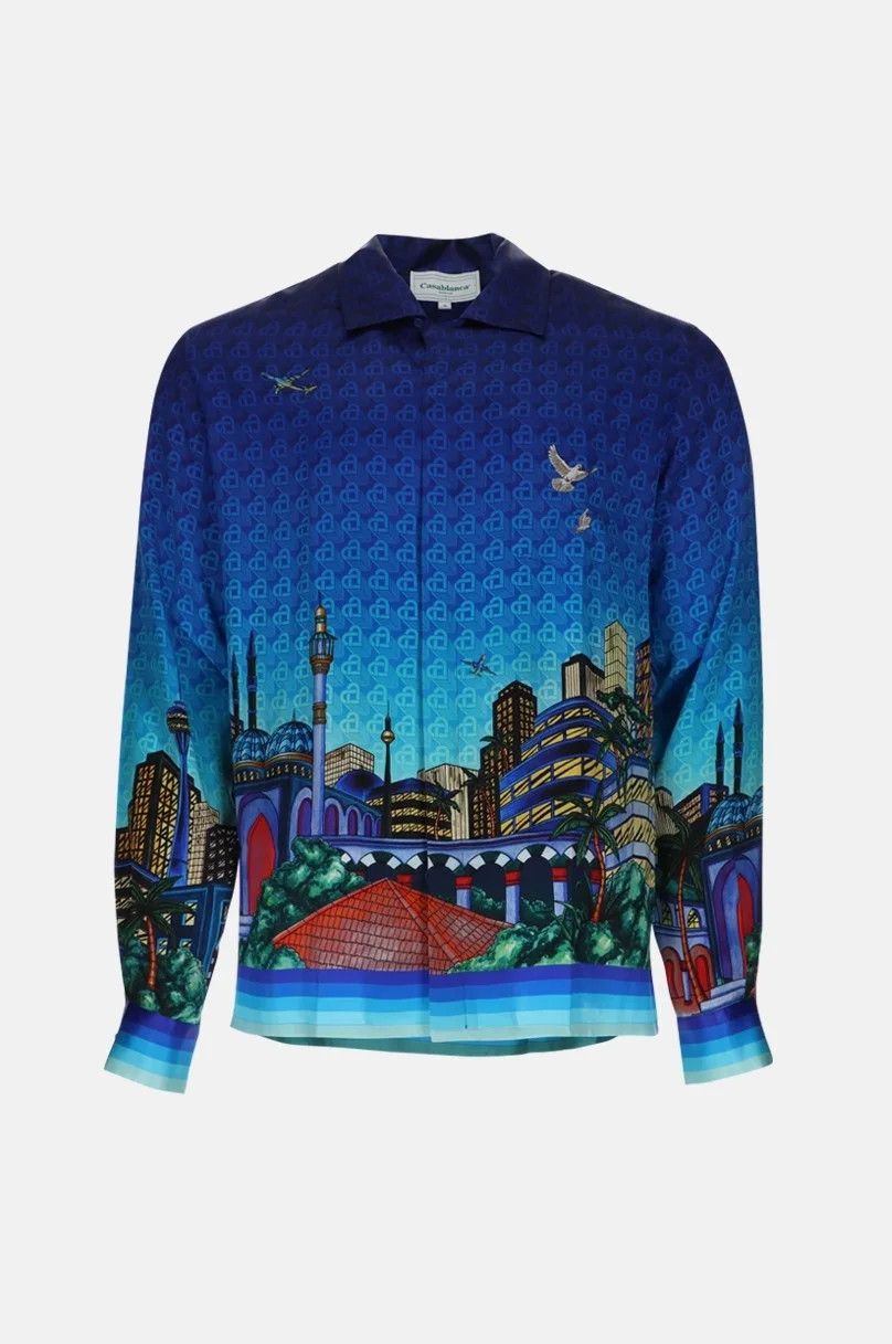 Casablanca o1mle0326 Cuban Collar Long Sleeve Shirt The Night View Size US XL / EU 56 / 4 - 1 Thumbnail