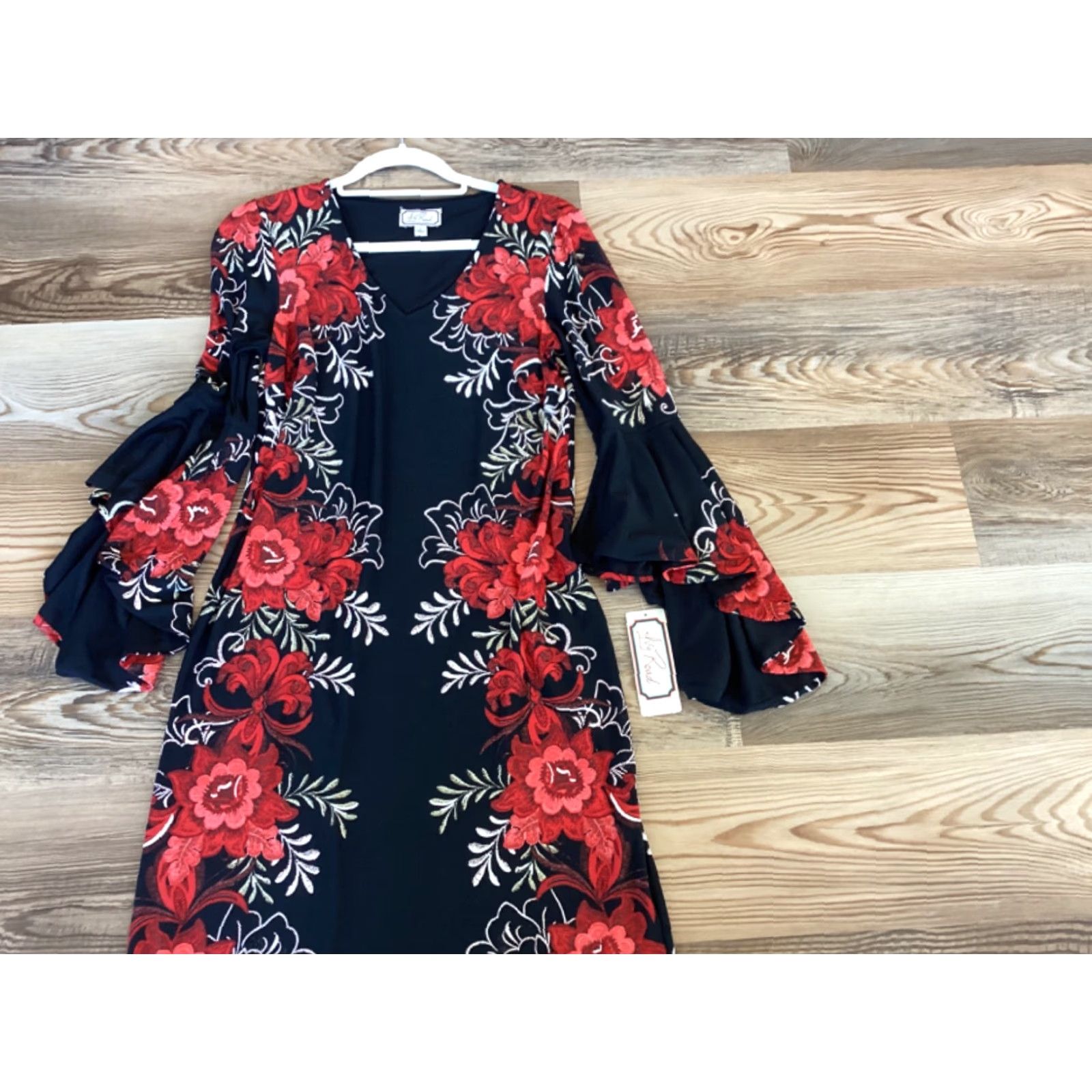 Bell IVY ROAD Womens Dress Black Red Floral Bell Sleeve Ladies Size Small Size S / US 4 / IT 40 - 2 Thumbnail