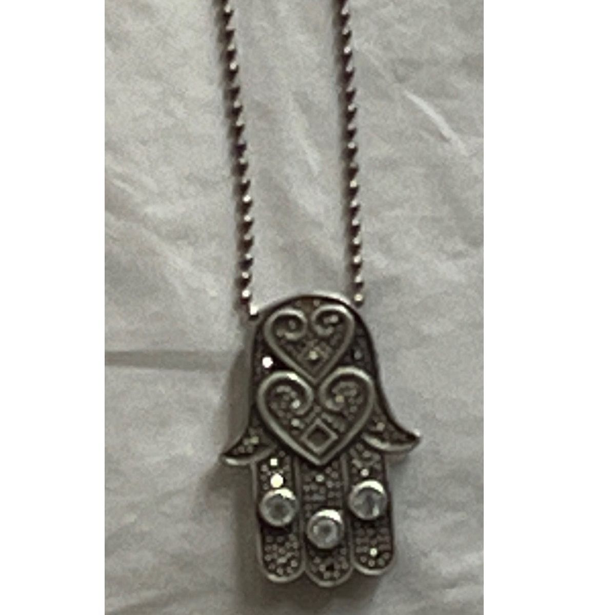 Other Vintage 925 Silver Hamsa Hand heart pendant Brooch necklace Size ONE SIZE - 2 Thumbnail