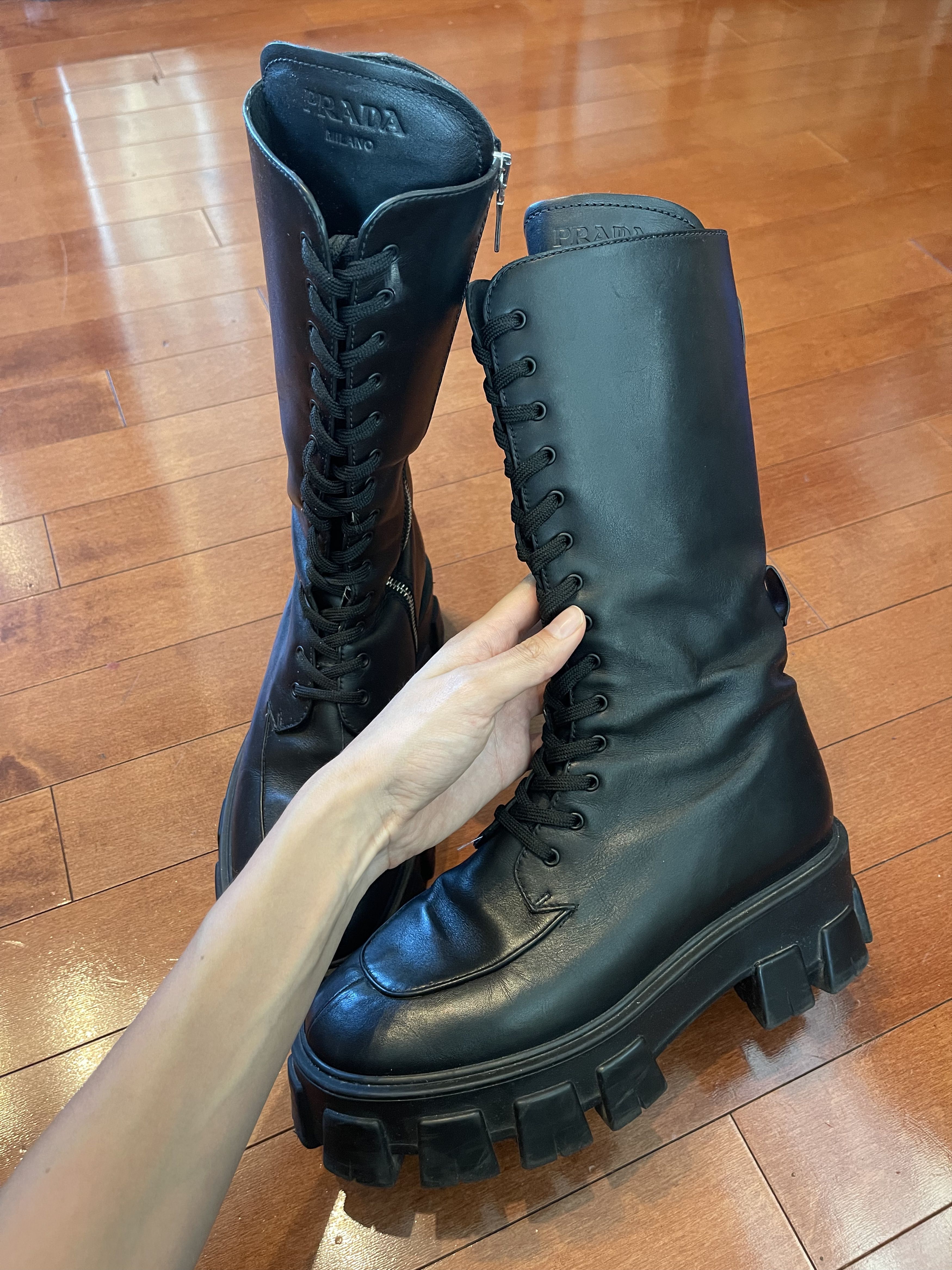 Prada Prada Monolith Leather Tall Boots Size US 9 / IT 39 - 2 Thumbnail