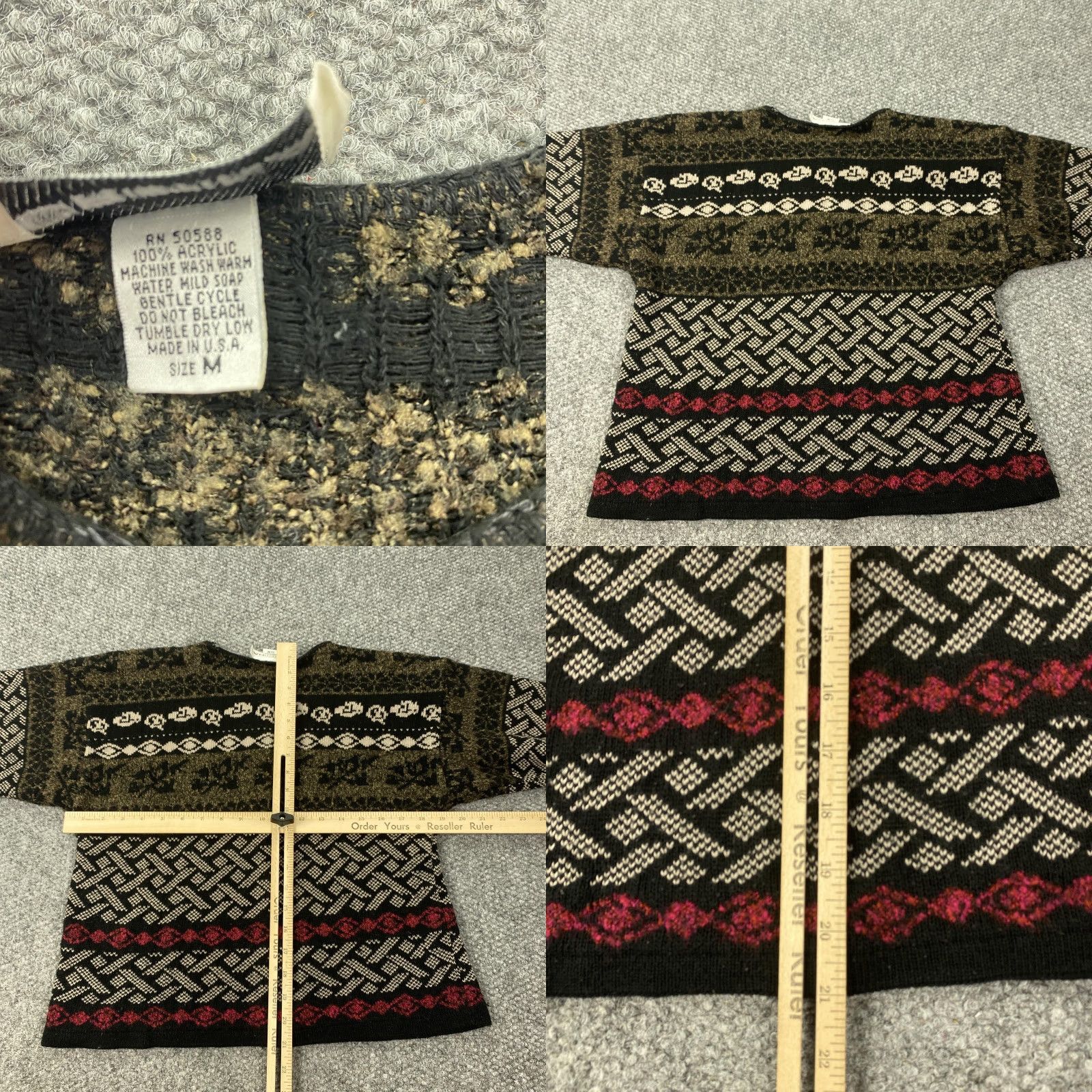 Vintage VINTAGE Cristina Cardigan Shirt Womens Medium Black Geometric Knit 100% Acrylic USA Womens Medium Cardigan Size M / US 6-8 / IT 42-44 - 8 Thumbnail