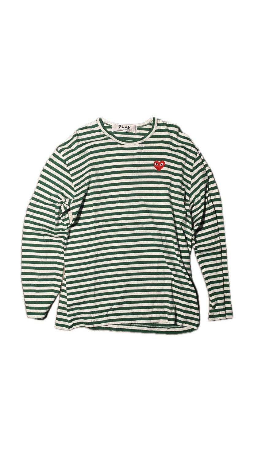 Image of Comme Des Garcons x Comme Des Garcons Play Cdg Play Green Striped L/s, Men's (Size 2XL)