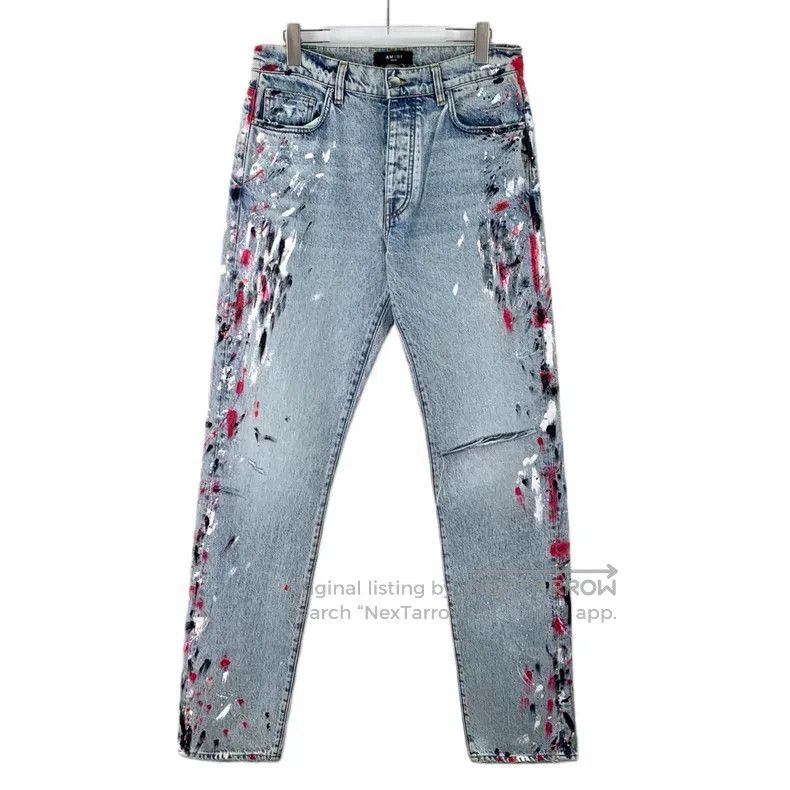 Amiri Amiri Light Blue Hole Splatter Print Cotton Casual Denim L Size US 32 / EU 48 - 1 Thumbnail