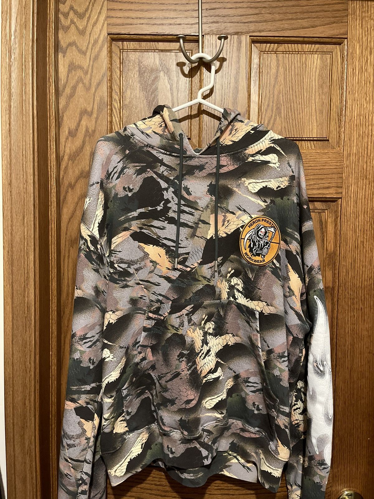 image of Heron Preston Camo Flaming in Green, Men's (Size Large)