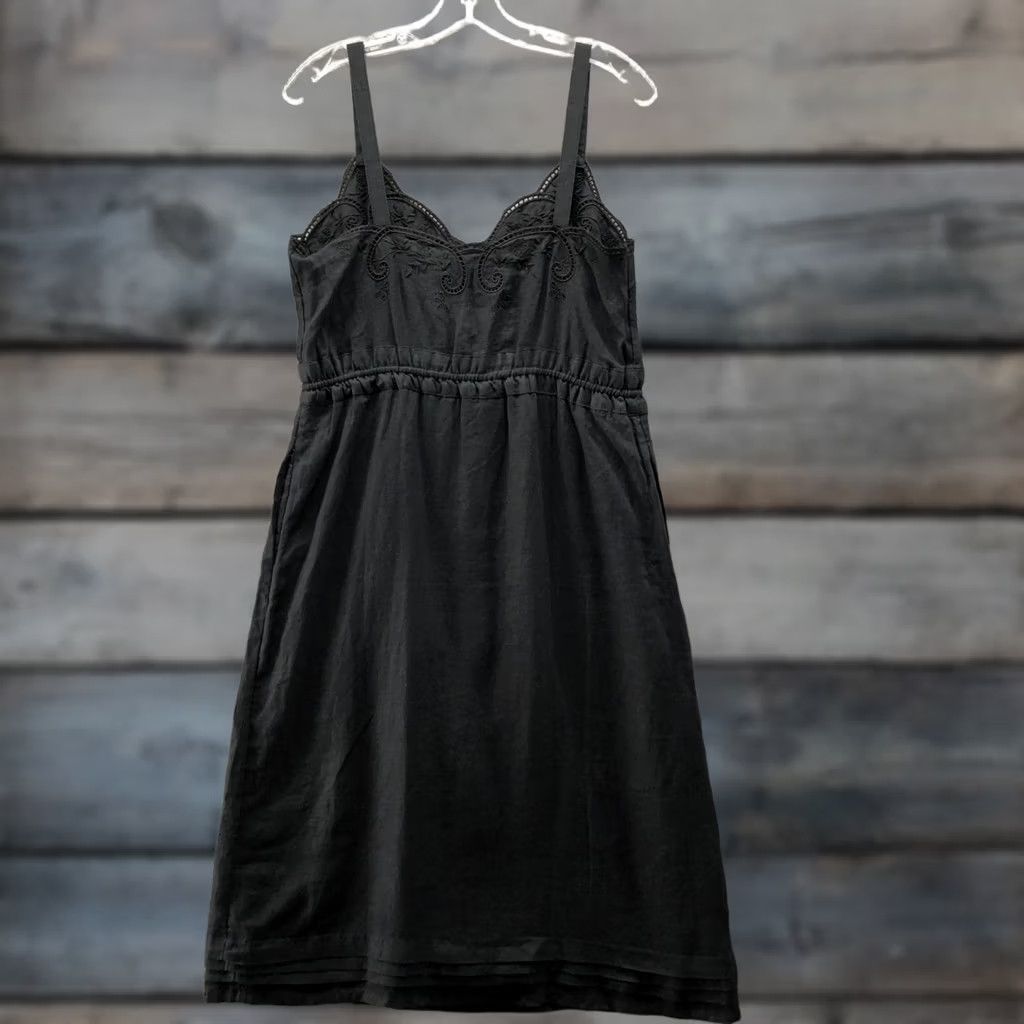 J.Crew J.Crew 100% Linen Midi Dress Black Embroidered Cami Sleeveless A-Line Size 6 Women V-Neck Sundress Tank Dress Pockets Adjustable Tie Size M / US 6-8 / IT 42-44 - 1 Thumbnail