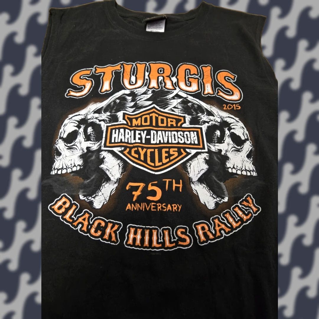 Harley Davidson Harley-Davidson 75th Anniversary 2015 Motorcycle Black Hills Rally Graphic Tee Sleeveless Crew Neck Large Black Unisex Adults Mens Womens Size US L / EU 52-54 / 3 - 1 Thumbnail