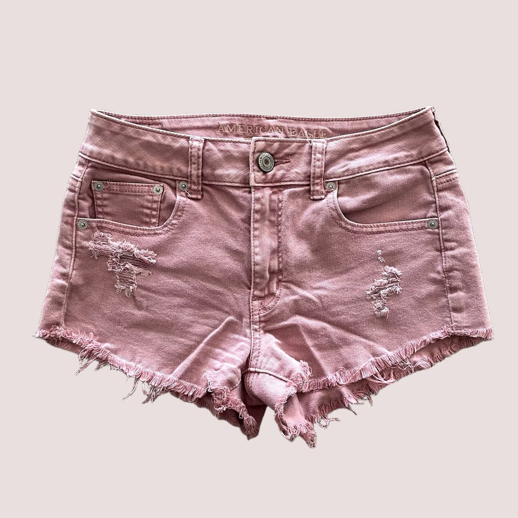American Eagle Outfitters American Eagle Shorts Womens 2 Pink High Rise Cut-Off Slim Denim Stretch Shortie 27x2 Size 27" / US 4 / IT 40 - 1 Thumbnail