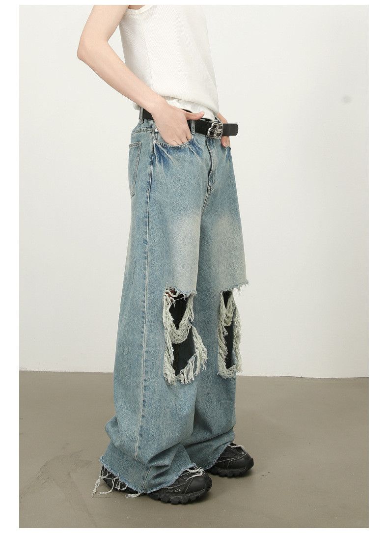 Japanese Brand × Jean High street distressed tassel loose versatile ripped jeans Size US 32 / EU 48 - 3 Thumbnail