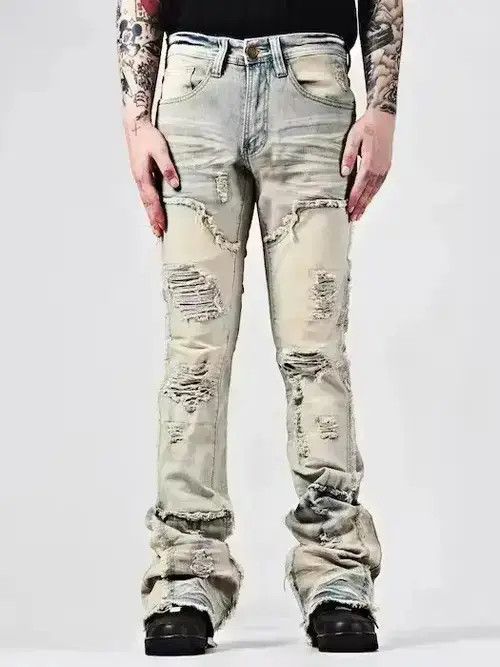 Japanese Brand × Jean Distressed Cargo Stack Denim Jeans Size US 32 / EU 48 - 1 Thumbnail