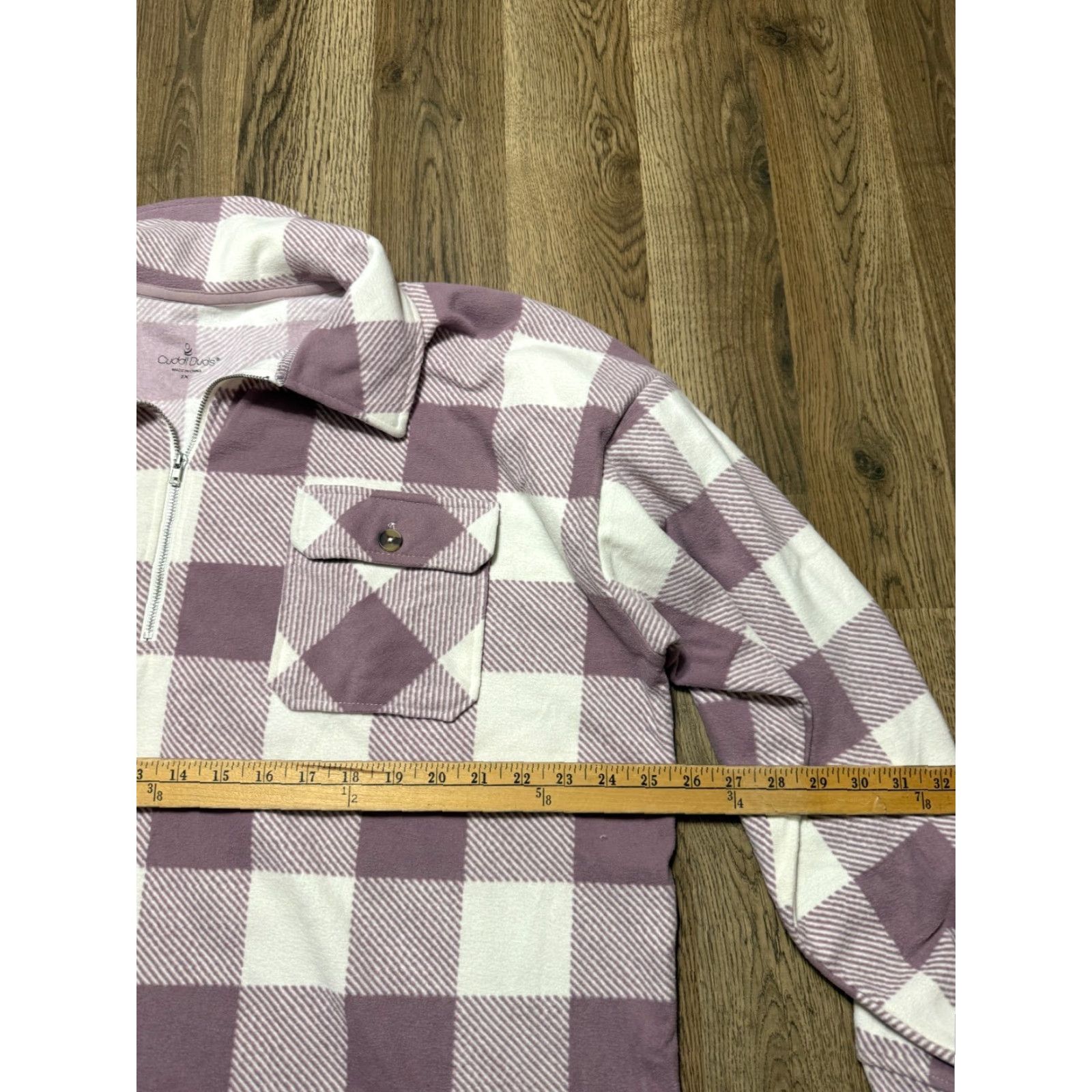Vintage Cuddl Duds Sweater Womens 1X Purple White Plaid Quarter Zip Pullover Size XL / US 12-14 / IT 48-50 - 6 Thumbnail