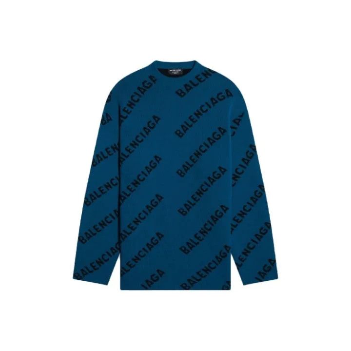 Balenciaga Balenciaga FW21 Blue Logo Knit Sweater Size US S / EU 44-46 / 1 - 1 Thumbnail