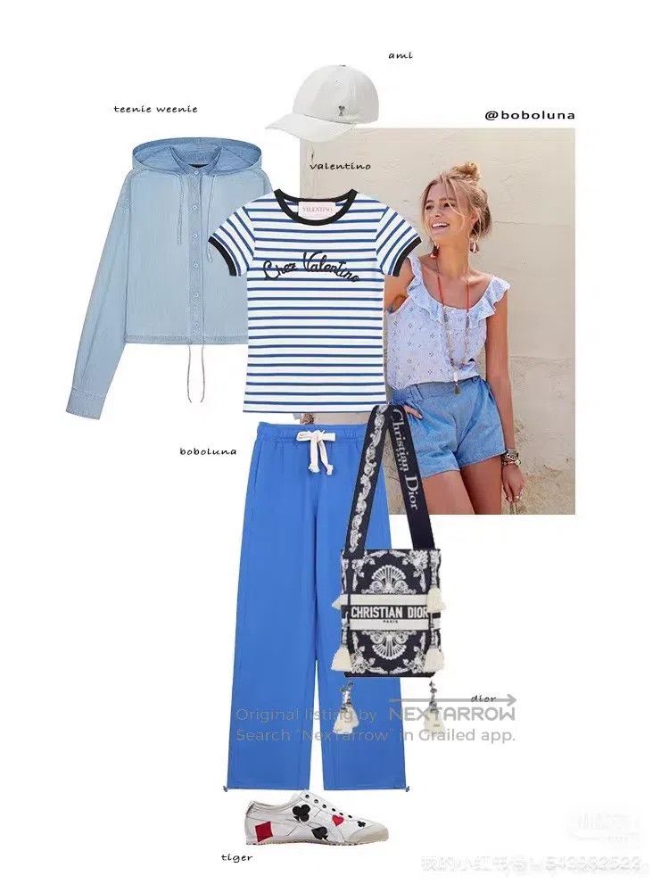 Valentino Valentino Letter blue striped short sleeves Size S / US 4 / IT 40 - 6 Thumbnail
