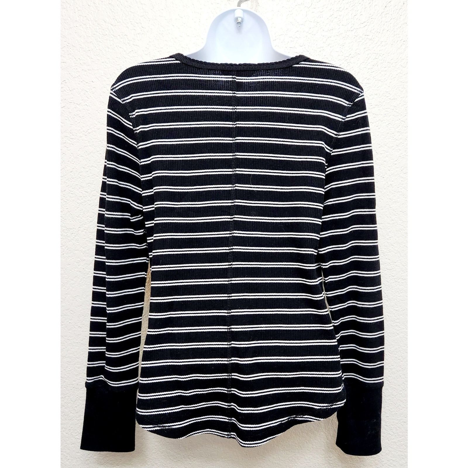 Other Dip Black White Striped Henley Thermal Long Sleeve Top Large Size L / US 10 / IT 46 - 3 Thumbnail