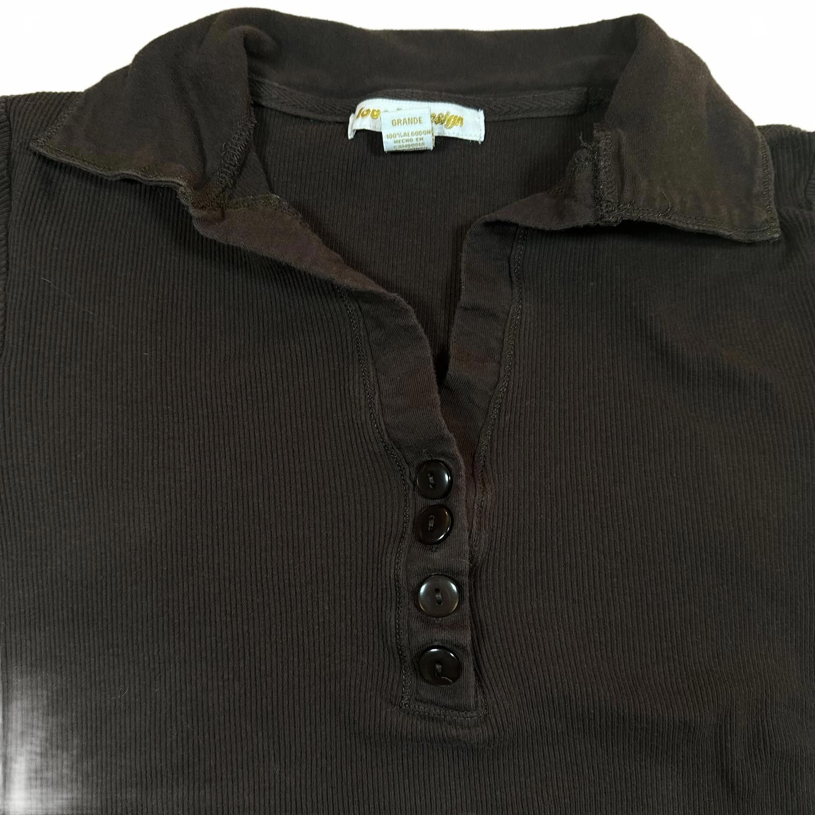 Other Women’s Short Sleeve Top Dark Brown Collared Large Y2K Size L / US 10 / IT 46 - 3 Thumbnail