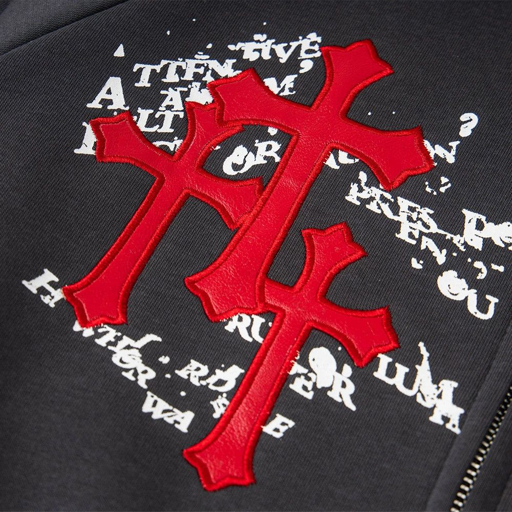 Vintage Men's cross embroidered loose casual zipper hoodie Size US M / EU 48-50 / 2 - 4 Thumbnail