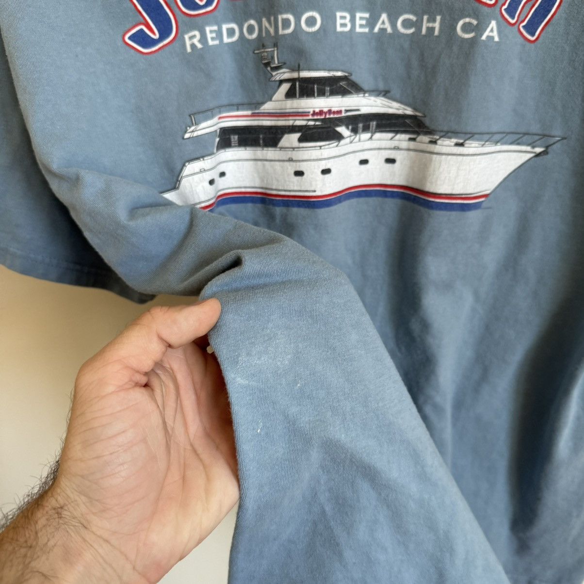 Vintage Jelly Bean Redondo Beach CA Boat T-Shirt Hanes Beefy-T Blue Size US XL / EU 56 / 4 - 8 Thumbnail